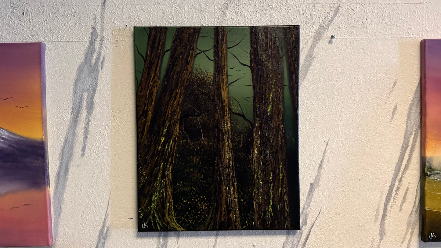 Painting #2303 - 16x20" Canvas - Night Deep Forest painted 2-23-26