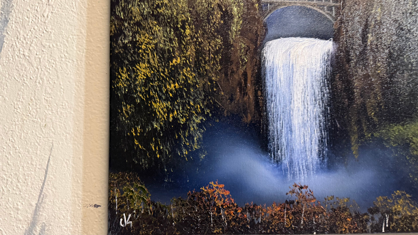 Painting #2320 - 16x20" Canvas - Multnomah Falls Waterfall painted 3-6-26