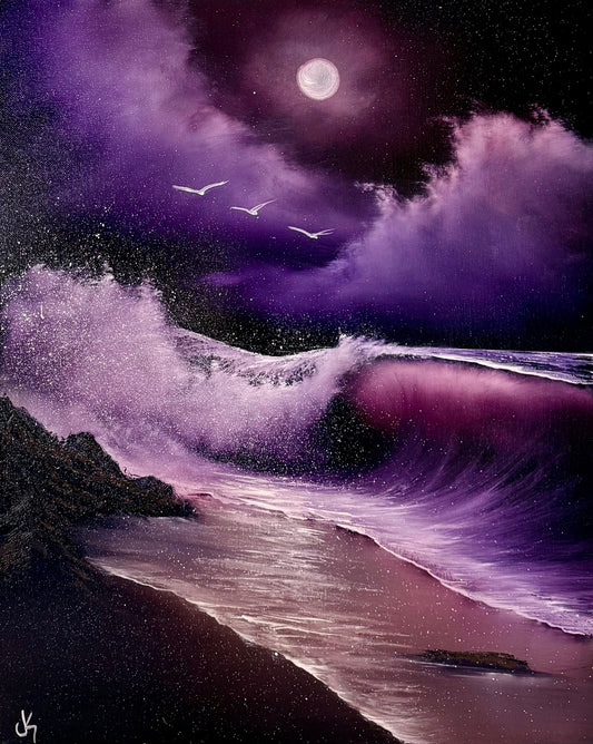 Painting #2154 - 16x20" Canvas - Purple Pinky Seascape painted 11-20-25