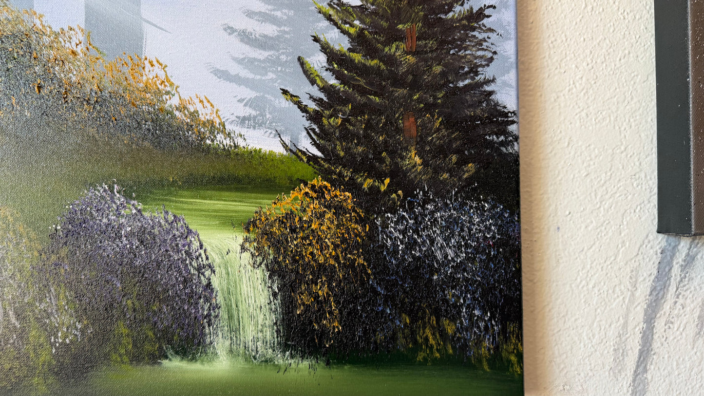 Painting #2491 - 16x20" Canvas - Forest Waterfall painted 6-21-26