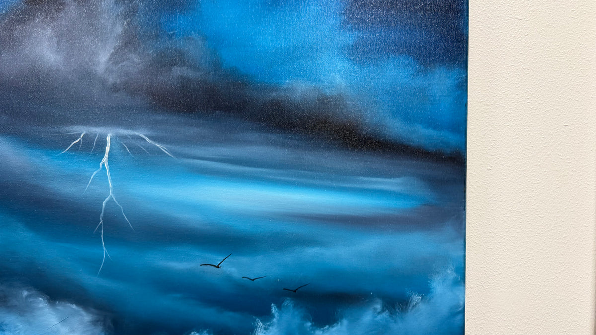 Painting #2598 - 18x24" Black Canvas - 40,000ft - Blue Cloudscape painted 9-13-26