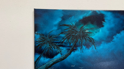 Painting #2570 - 22x28" Canvas - Cloud Stairway Crashing Wave Palm Tree Seascape painted on 8-28-26