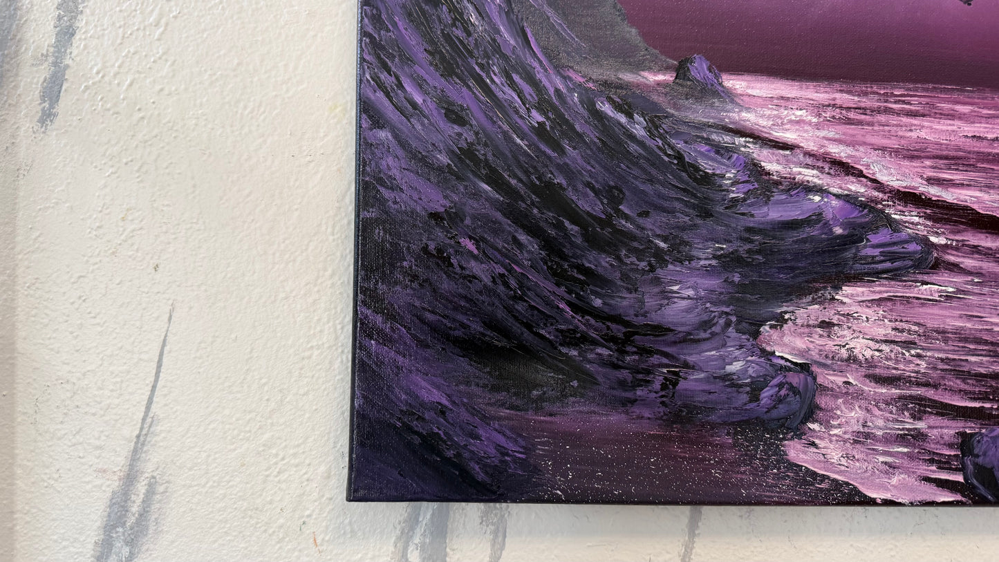 Painting #2180 - 16x20" Canvas - Full Moon Seascape painted 12-11-25