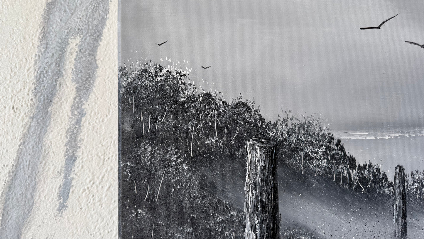Painting #2449 - 16x20" Canvas - Black and White Seascape painted 5-21-26