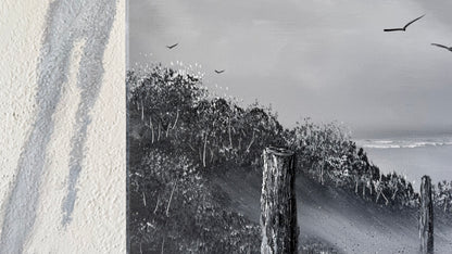 Painting #2449 - 16x20" Canvas - Black and White Seascape painted 5-21-26