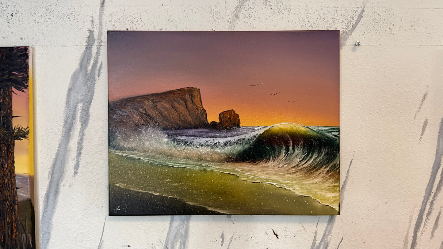 Painting #2385 - 16x20" Canvas - Aphrodite's Rock Seascape painted 4-13-26
