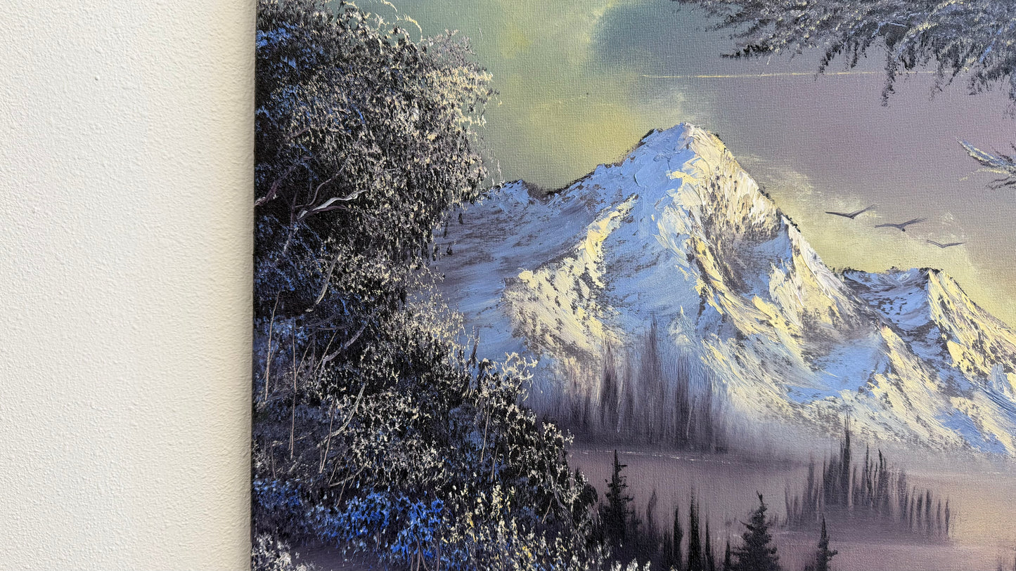 Painting #2552 - 16x20" Canvas - Sunset Mountain Landscape painted 8-17-26
