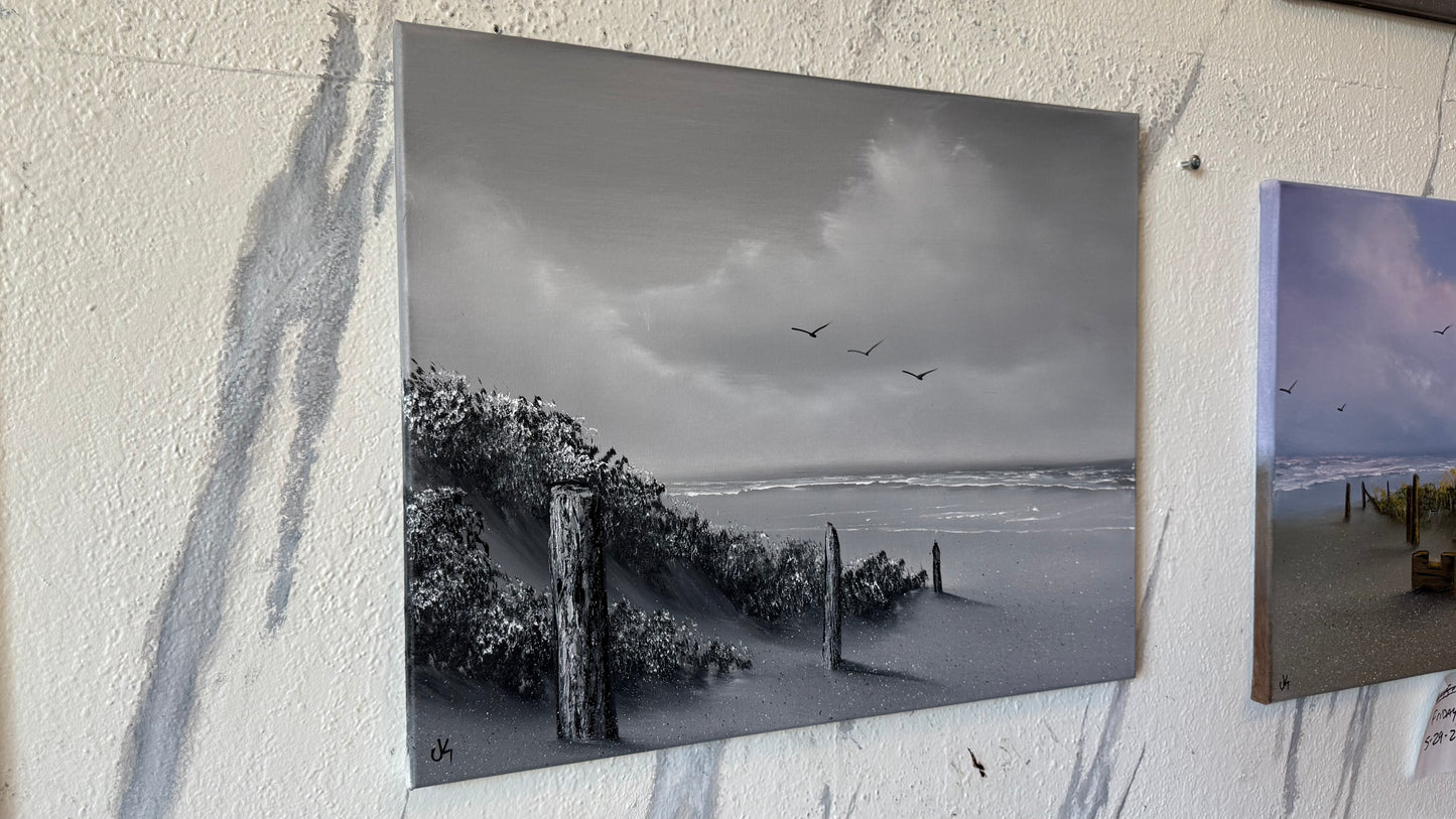 Painting #2450 - 16x20" Canvas - East Coast Black and White Seascape painted 5-21-26