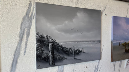 Painting #2450 - 16x20" Canvas - East Coast Black and White Seascape painted 5-21-26