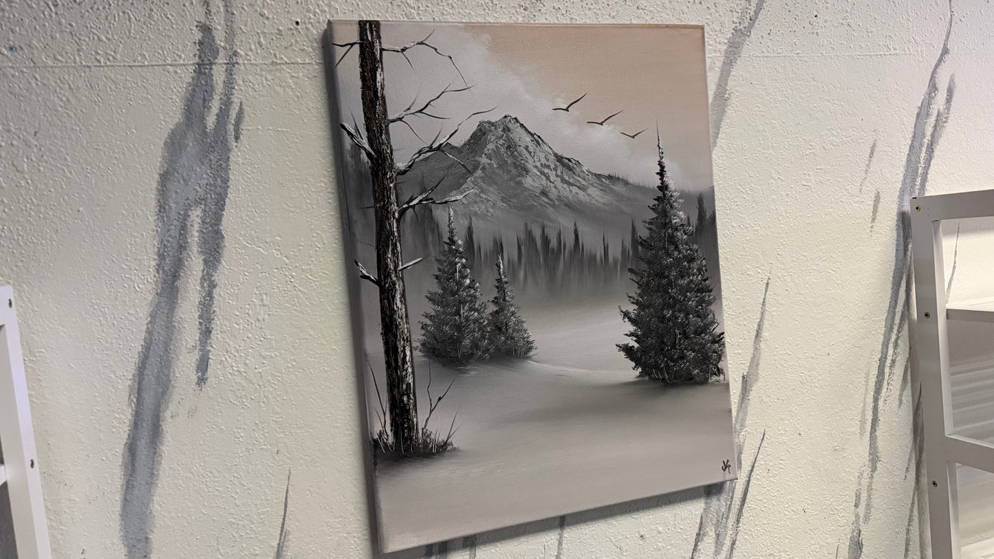 Painting #2167 - 16x20" Canvas - Winter Landscape painted 12-1-25