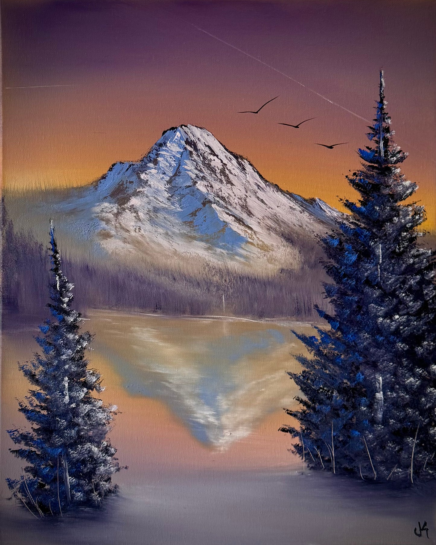 Painting #2171 - 16x20" Canvas - Trillium Lake Mt Hood painted 12-5-25