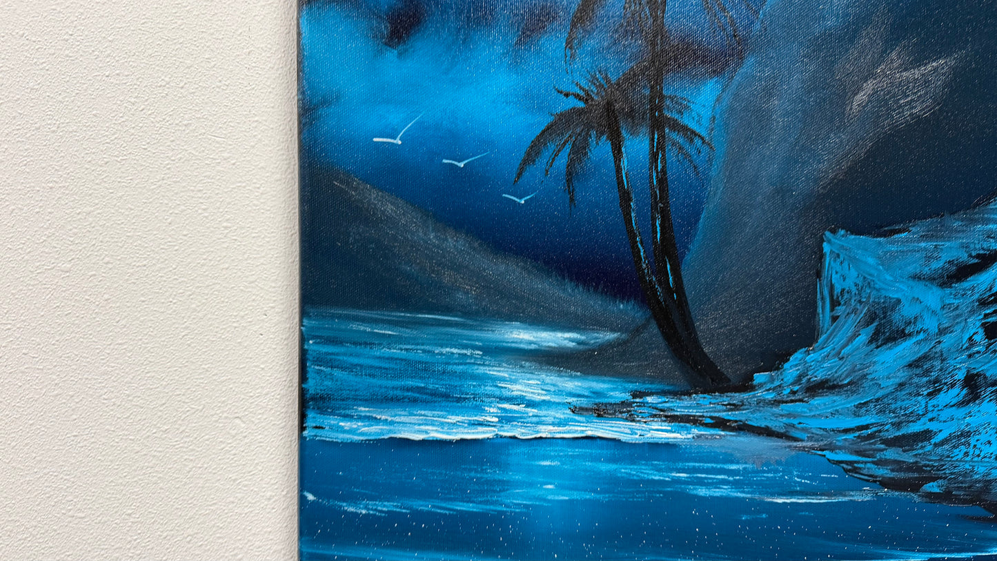 Painting #2566 - 18x24" Canvas - Tropical Seascape painted 8-24-26