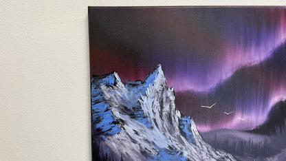 Painting #2559 - 16x20" Canvas - Northern Lights Mountain Landscape painted 8-21-26