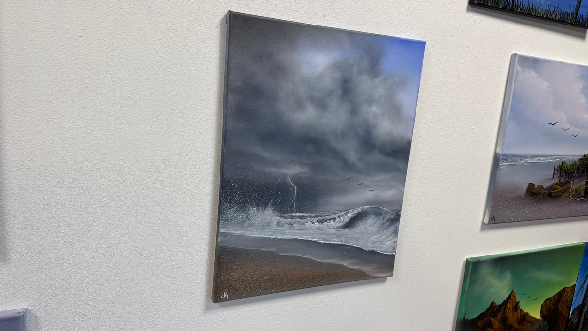 Painting #2591 - 16x20" Canvas - Thunderstorm Seascape painted 9-9-26