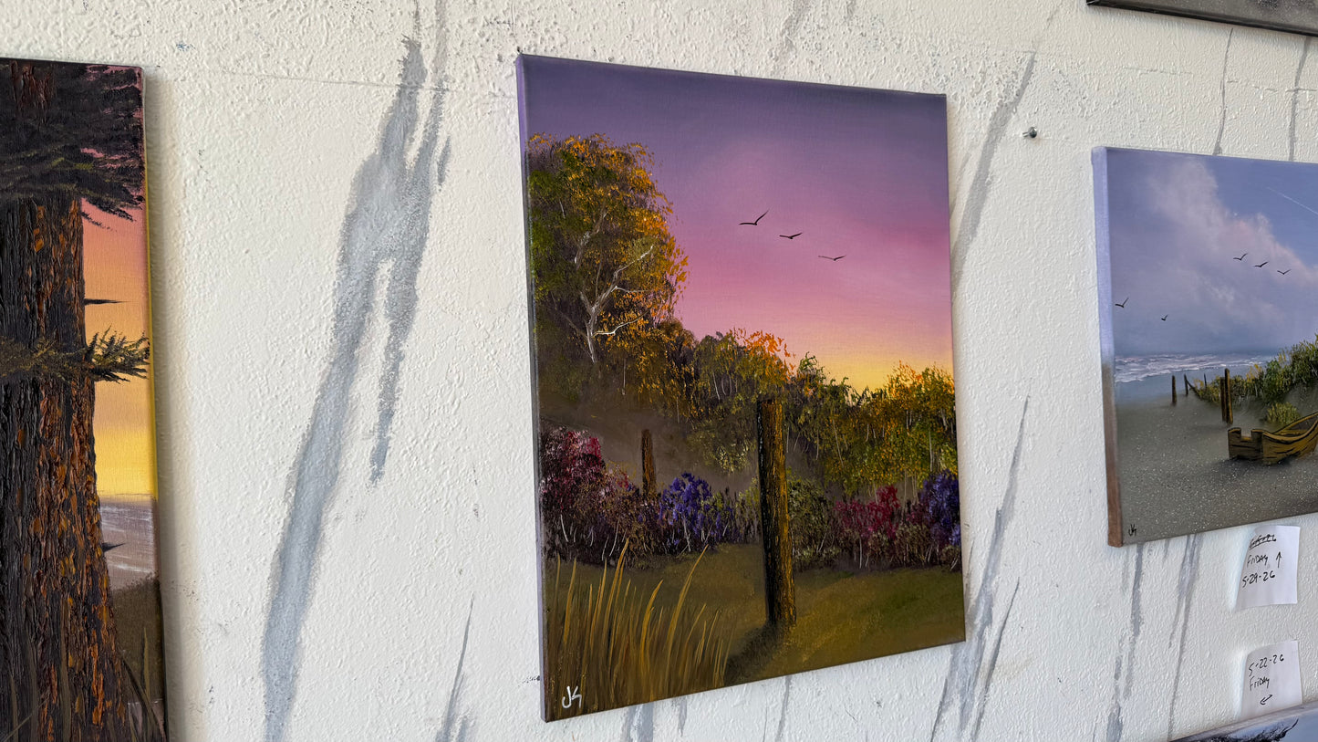 Painting #2446 - 16x20" Canvas - Sunset Fence Post painted 5-19-26