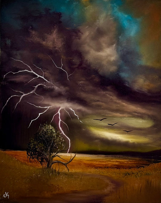 Painting #2592 - 16x20" Canvas - Midwest Thunderstorm Landscape painted 9-10-26