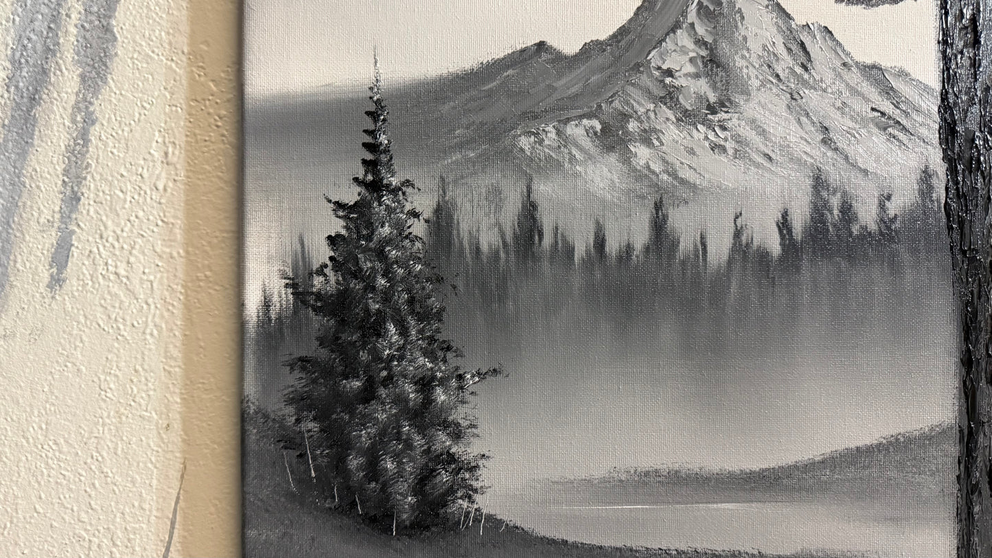 Painting #2316 - 18x24" Canvas - Black and White Winter Landscape painted 3-5-26