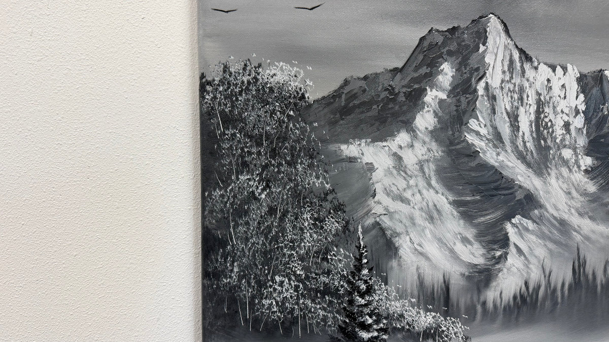 Painting #2638 - 20x24" Canvas - Black and White Landscape painted 10-4-26