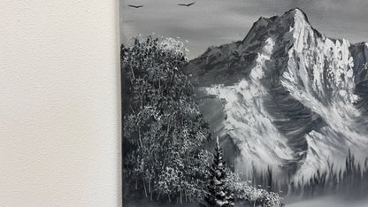 Painting #2638 - 20x24" Canvas - Black and White Landscape painted 10-4-26