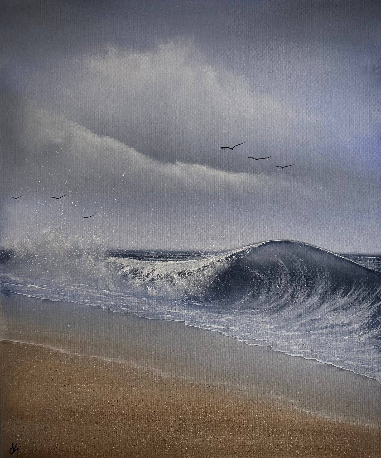 Painting #2499 - 20x24" Canvas - Crashing Wave Seascape painted 7-2-26