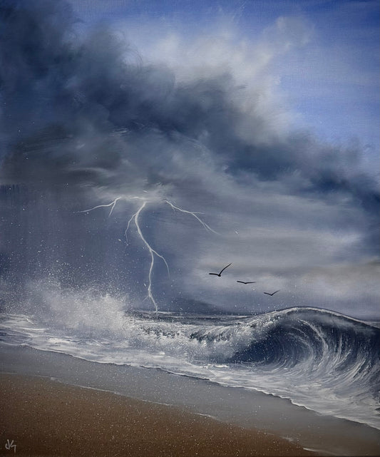 Painting #2593 - 20x24" Canvas - Thunderstorm Seascape painted 9-10-26