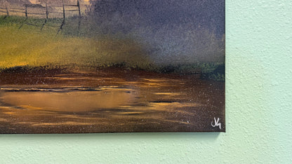 Painting #2076 - 16x20" Canvas - Midwest Sunset Farm painted 9-27-25