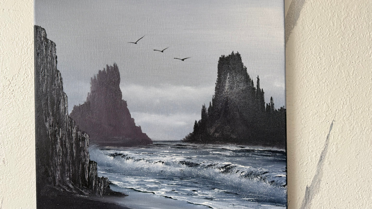 Painting #2397 - 16x20" Canvas - Icelandic Coastal Seascape painted 4-18-26