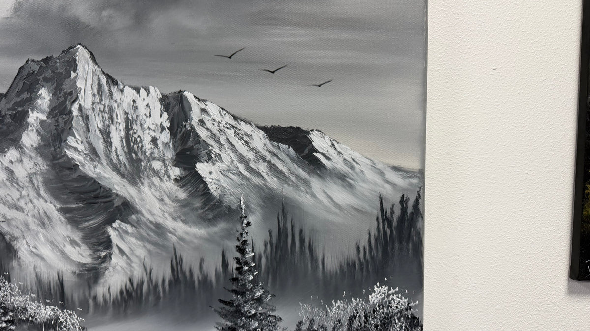 Painting #2638 - 20x24" Canvas - Black and White Landscape painted 10-4-26