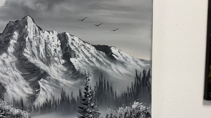 Painting #2638 - 20x24" Canvas - Black and White Landscape painted 10-4-26