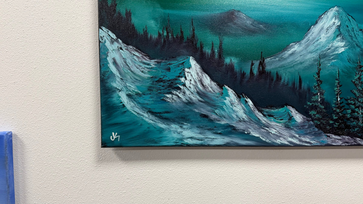 Painting #2610 - 20x24" Canvas - Dramatic Cold Mountain Landscape painted 9-19-26