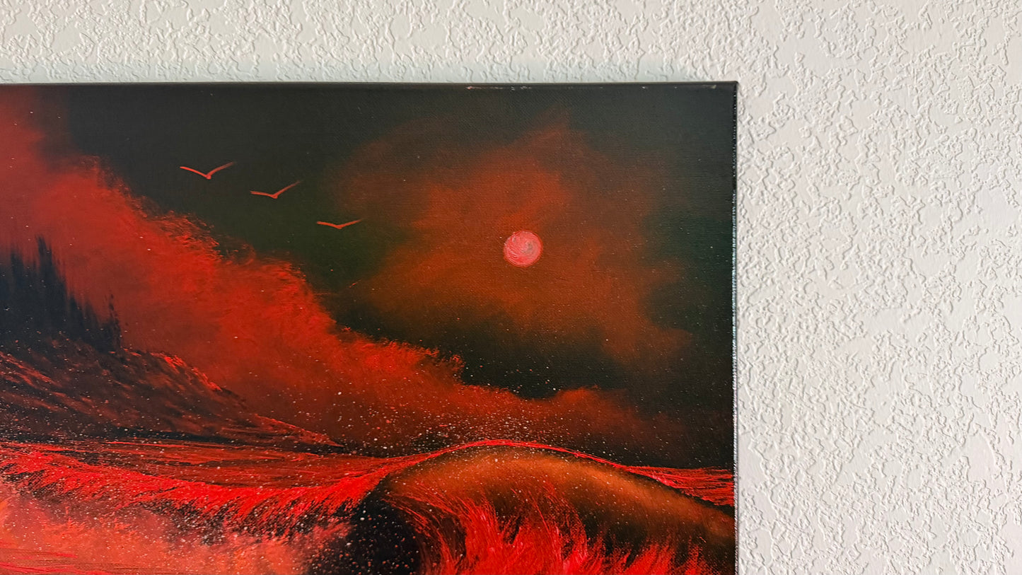 Painting #2510 - 16x20" Canvas - Red West Coast Crashing Wave Seascape painted 7-10-26