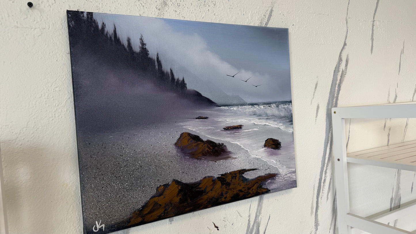 Painting #2067 - 16x20" Canvas - Heceta Beach Seascape painted 9-21-25