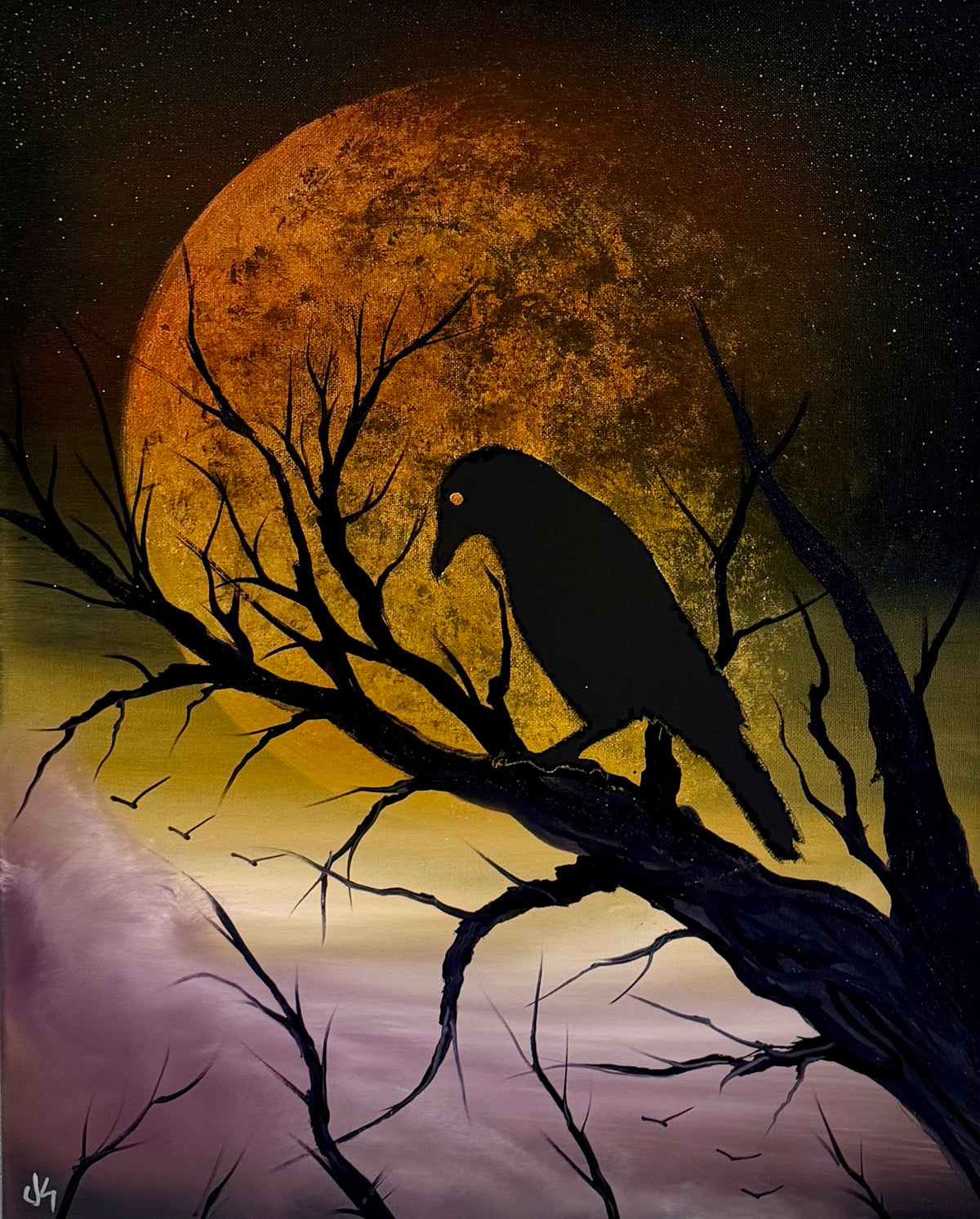Painting #2609 - 16x20" Canvas - Raven Moon Landscape painted 9-19-26