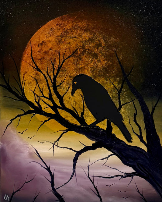 Painting #2609 - 16x20" Canvas - Raven Moon Landscape painted 9-19-26