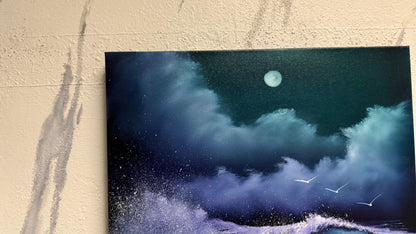 Painting #2170 - 20x24" Pro Series Canvas - Full Moon Seascape painted 12-4-25