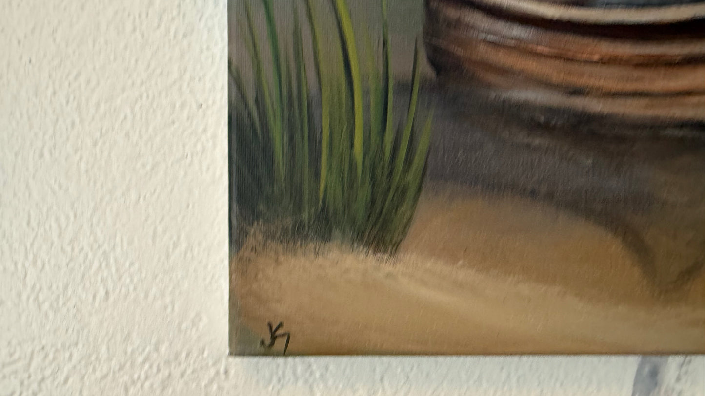 Painting #2369 - 14x14" Canvas - Row Boat Seascape painted 4-1-26