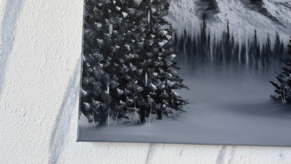 Painting #2489 - 18x24" Canvas - Black and White Mountain Waterfall painted 6-15-26