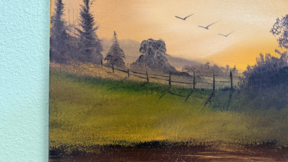 Painting #2076 - 16x20" Canvas - Midwest Sunset Farm painted 9-27-25