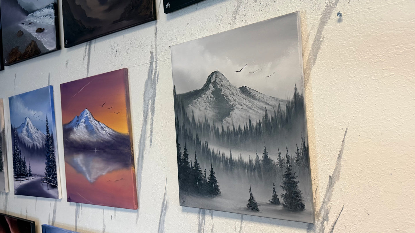 Painting #2236 - 16x20" Canvas - Black and White Mt Hood Landscape painted 1-15-26