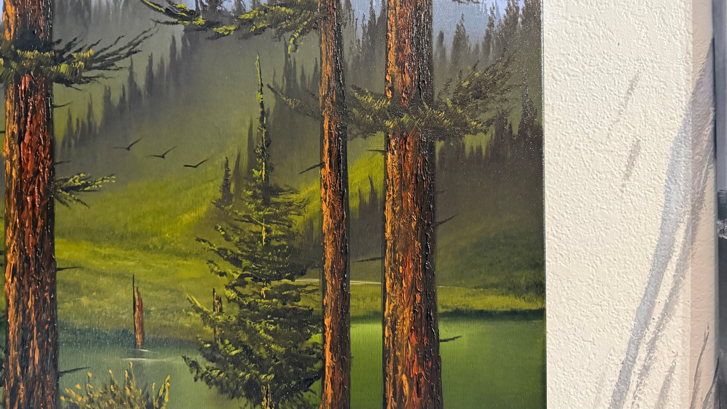 Painting #2406 - 20x24" Canvas - Pacific Northwest Forest Landscape painted 4-23-26