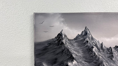 Painting #2563 - 16x20" Canvas - Black and White Mountain Landscape painted 8-23-26