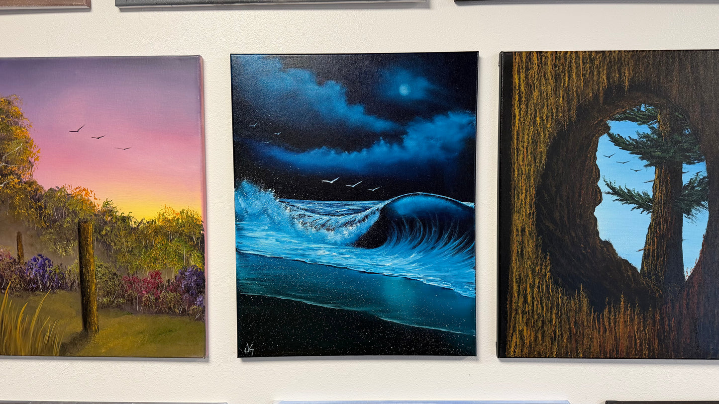 Painting #2519 - 16x20" Canvas - Crashing Wave Seascape painted 7-18-26