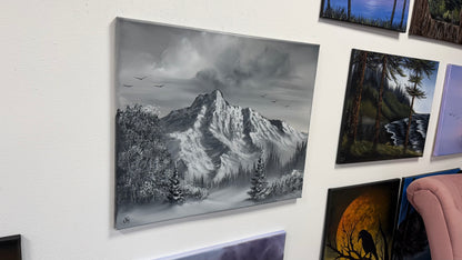 Painting #2638 - 20x24" Canvas - Black and White Landscape painted 10-4-26