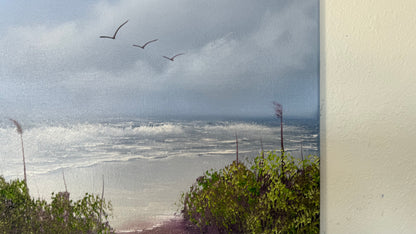 Painting #2104 - 16x20" Canvas - Cattails Seascape painted 10-15-25