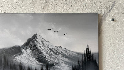Painting #2432 - 16x20" Canvas - Black and White Mountain Landscape painted 5-8-26