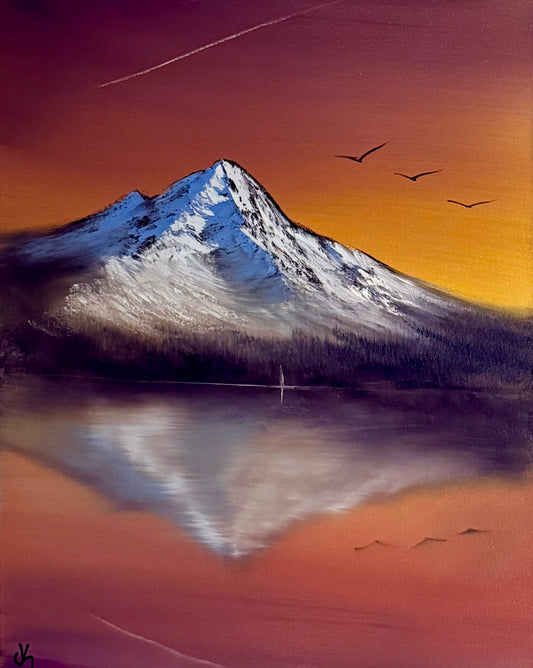 Painting #2191 - 16x20" Canvas - Trillium Lake Reflection painted 12-15-25