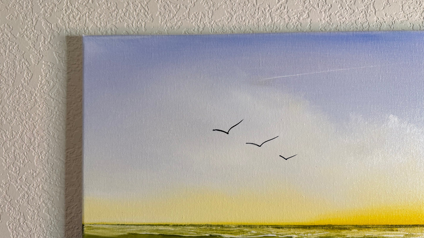 Painting #2507 - 16x20" Canvas - Sunset Seascape painted 7-9-26