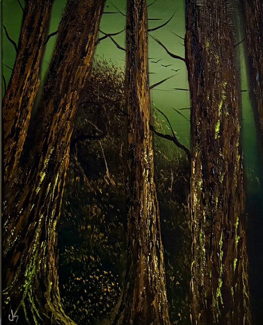 Painting #2303 - 16x20" Canvas - Night Deep Forest painted 2-23-26