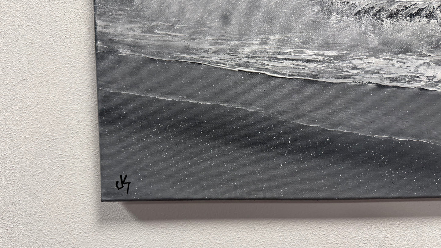 Painting #2523 - 18x24" Canvas - Black and White Seascape painted 7-23-26