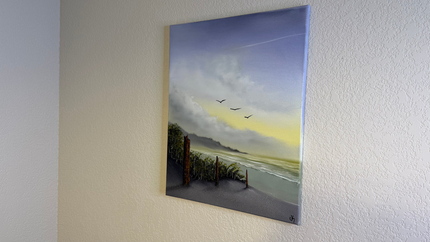 Painting #2497 - 16x20" Canvas - Blue Sky Seascape painted 6-29-26